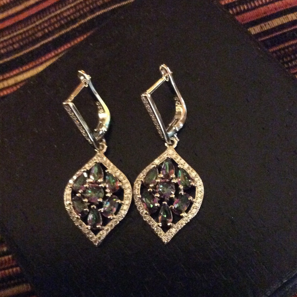 Sterling Silver Rainbow Mystic Topaz Necklace/ Earrings set  925 - Picture 6 of 8